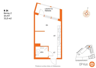 Kerrostalo, 1h+kt, 31 m², Kuninkaantammi - Pogled 2