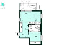 Kodin pohjapiirros (2h+kt+s, 47,5 m²)