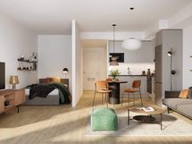 Visualisointi ensimmäisen kerroksen vastaavasta kodista A 04 (1h+kt, 35 m²)