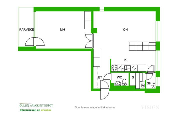 Kerrostalo, mh,k,oh,s,kph,wc,p, 57 m², Tuira – pohled 2