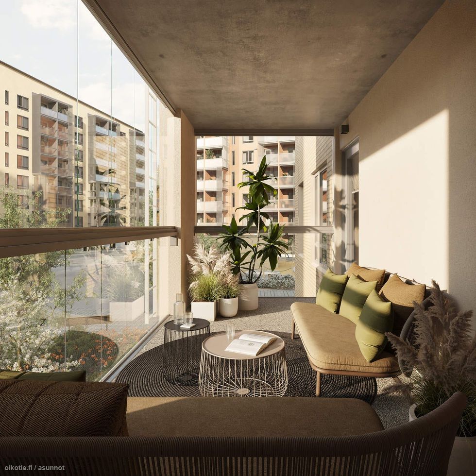 Alustava visualisointi 2. kerroksen vastaavasta 48-neliöisestä kodista (2h+kt+s)