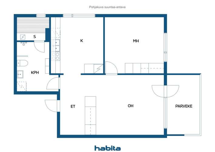 Kerrostalo, 2h,k,kph/wc, sauna,lasitettu parv., 54 m², Niittyaro – pohled 2