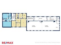 Vaalean sininen pohjakuva asunto 3 ( 45 m2 kaksio). Keltainen pohjakuva asunto 4 ( 85 m2 4 h+ k)