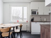 Tilaan mahtuu hyvin ruokailuryhmä.