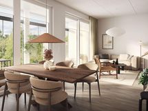 Visualisointikuva rivitalokodista A 01, A 03,  A 05 (4h+kt+s, 112 m²)