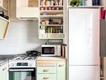 Käytössä astianpesukone sekä kaasuhella.