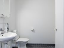 Erillinen wc, jossa tilaa pyykkitornille ja säilytykseen.