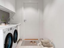 Digistailattu asunto A 04 - Kodinhoitohuoneessa on taso pyykkihuollolle sekä varaus pesukoneelle ja kuivausrummulle.