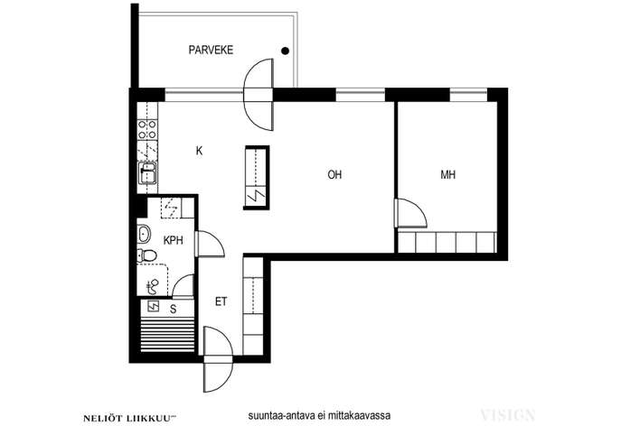 Kerrostalo, 2h, k, kph/wc, sauna, lasitettu parveke (YJn mukaan 2h,k,s), 56 m², Matinkylä – pohled 2