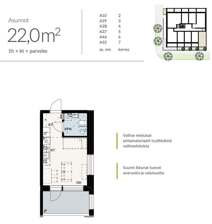 Kerrostalo, 1h + k + parveke/terassi, 22 m², Härmälänranta – pohled 2