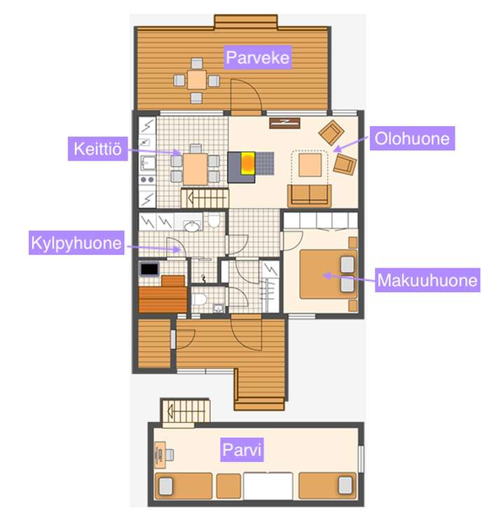 Loma-asunto, 2h + k + s + p, 52/69 m², Alasotkamo - Näkymä 3