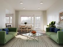 Havainnekuva taloyhtiön yhteistila, kerhohuone