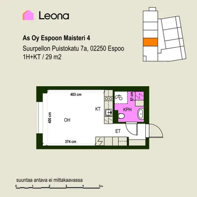 Kerrostalo, 1h+kt, 29 m², Suurpelto - View 4