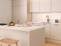 Visualisointikuva hintaan kuuluvasta vaihtoehtoisesta Naava-keittiötyylistä