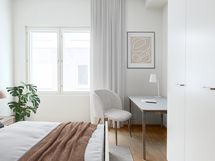 Visualisointikuva huoneiston C 93 makuuhuoneesta.