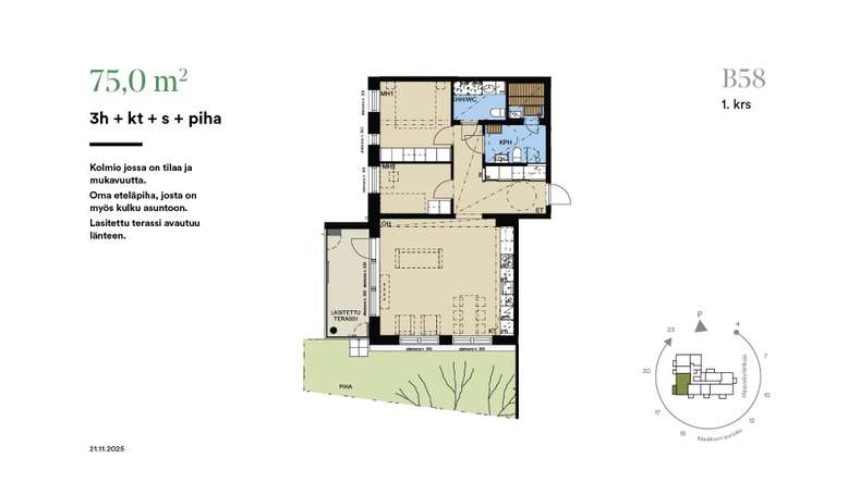 Kerrostalo, 3h+kt+s, 75 m², Kissanmaa - Ansicht 2