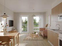 Asunto A18, 3h+kt, 55,0 m2, olohuone-keittiö, taiteilijan näkemys