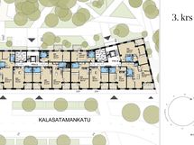 Kerrospohja 3. kerros. Huoneisto A10 läpitalon päätyasunto