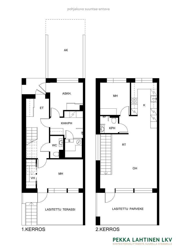 Paritalo, 3 h, k, rt, askh, khh/ph, s, kph, erill. wc, vh, lasitettu parveke ja terassi, 95 m², Tontunmäki - Näkymä 2