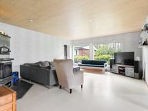 Olohuoneen lattia on lämpöistä puuta.