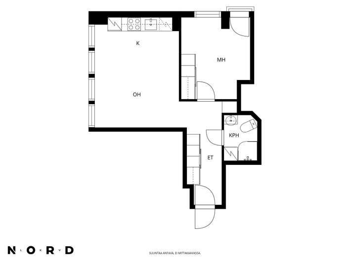 Kerrostalo, 2h+k+kph+ranskalainen parveke, 42 m², Lassila – pohled 2