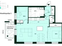 Vaihtoehtoisessa pohjaratkaisussa saunan tilalle on tuotu kodinhoitotila. Lisäksi päämakuuhuoneeseen on valittavissa lasiruutuseinä.