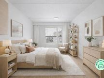 Olohuoeneen viereinen 1. makuuhuone, sisäpihan puolelle.