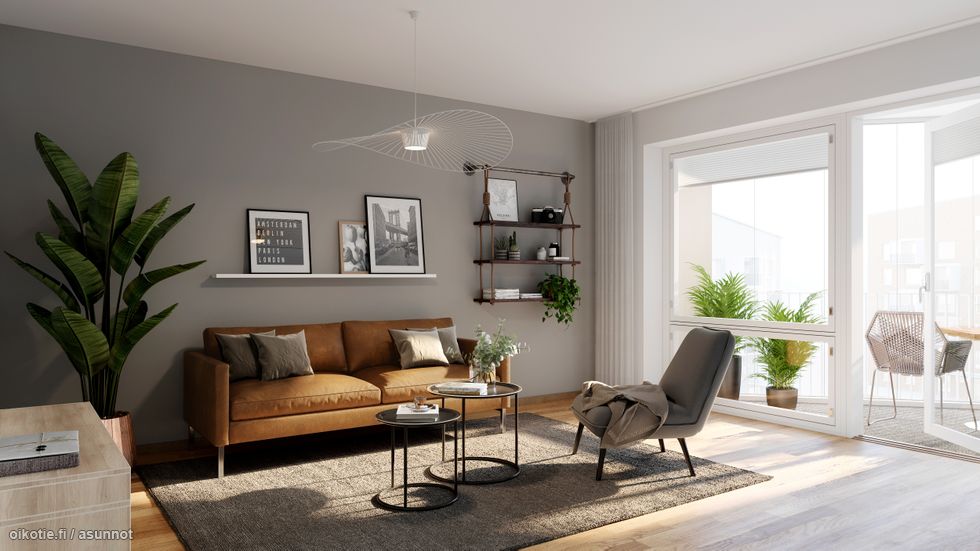 Visualisointikuva asunnon A9 olohuoneesta