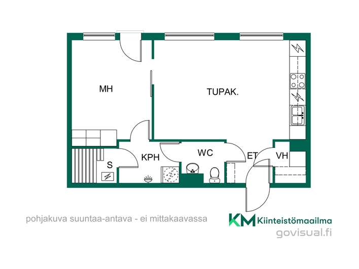 Kerrostalo, 1h, tupak, kph, wc, s, ranskalainen parveke, vaatehuone, 40,5 m², Janka - Ansicht 2