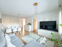 Ensimmäisen kerroksen tunnelmallinen koti hyvällä pohjaratkaisulla.