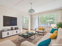 Olohuone on tilava ja valoisa