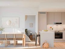 Visualisointi 8. kerroksen vastaavasta kodista (4h+kt+s, 93,5 m²).