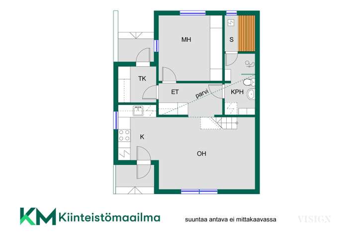 Paritalo, 2h, k, s, parvi, 47 m², Latokaski – pohled 2