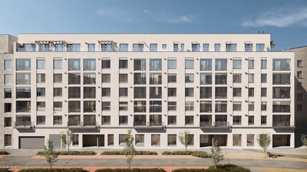 Visualisointikuvassa Pasaatin julkisivu Kalasatamankadulta päin.