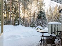 Takapiha rajoittuu metsään.