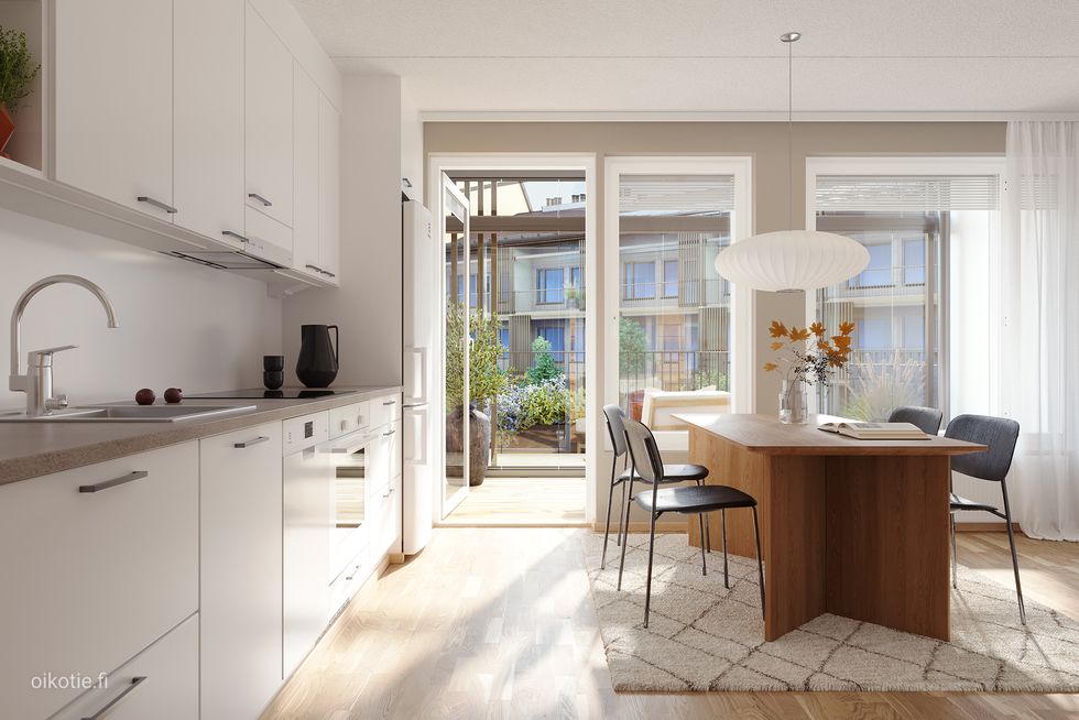 Visualisointikuvassa taiteilijan näkemys 1. kerroksen asunnosta A3 kooltaan 27,0 m².