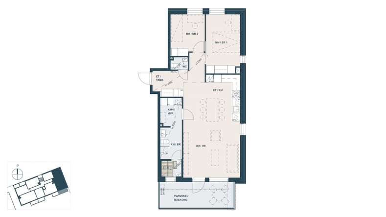 Kerrostalo, 3h+kt+s, 75,5 m², Klemettilä – pohled 2