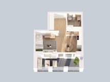 3D-pohjakuva asunnosta A3, A8 , A13 ja A18