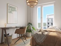 Asunto A40 makuuhuone. Taiteilijan näkemys.