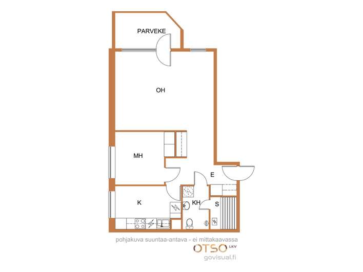 Kerrostalo, mh+oh+k+kph/wc+s+lasitettu parveke, 54,5 m², Keskusta - Näkymä 2