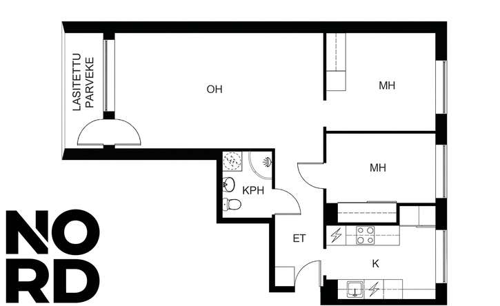 Kerrostalo, 3h+k+kph+parveke, 57,5 m², Punavuori – pohled 2