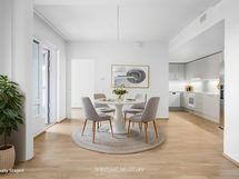 Taiteilijan näkemys kalustetusta asunnosta (kuva otettu kerrosta alempaa huoneistosta A17).