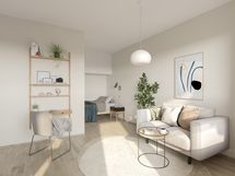 Asunto A04, 1h+kt, 27,5 m2, olohuone, taiteilijan näkemys