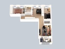 3D-pohjakuva asunnosta A6 , A11 ja A16.