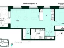 Vaihtoehtopohja, jossa saunan tilalle on toteutettavissa vaatehuone.
