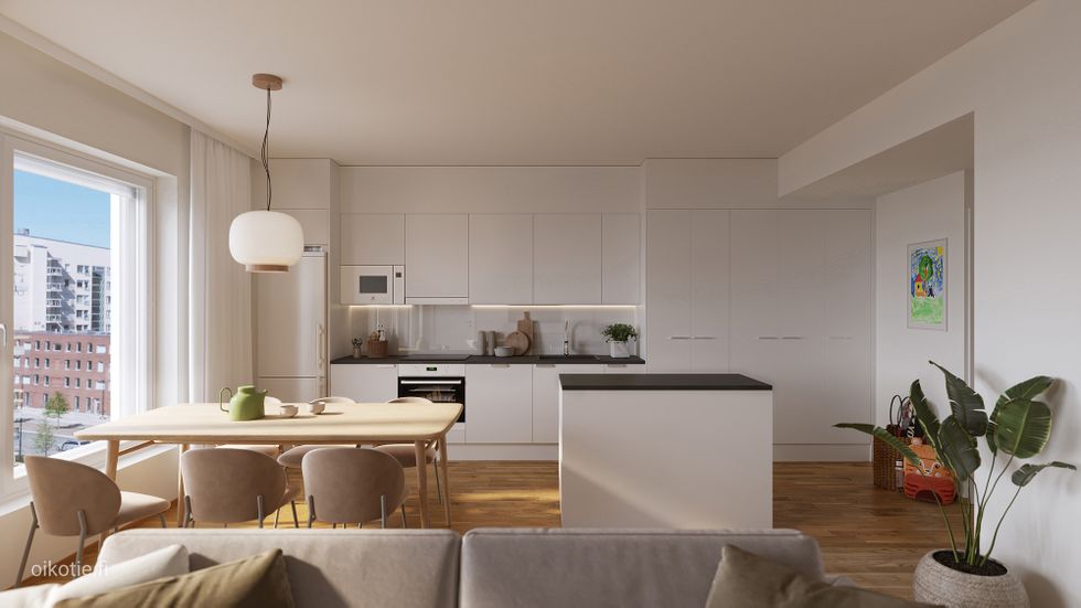 Asunto A45 keittiö. Taiteilijan näkemys.