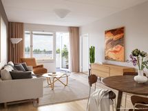 Luonnoskuva asuntomallista 2h+kt+s, 57,5 m2