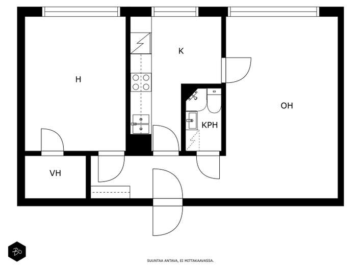 Kerrostalo, 2h+k , 48 m², Keskusta - Näkymä 2