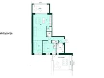 3h+kt, 68,5 m². Vaihtoehtopohjassa makuuhuone kaksi voidaan toteuttaa lasiruutuseinällä.