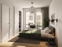 Alustava visualisointi 4. kerroksen vastaavasta 74-neliöisestä kodista (3h+kt+s)